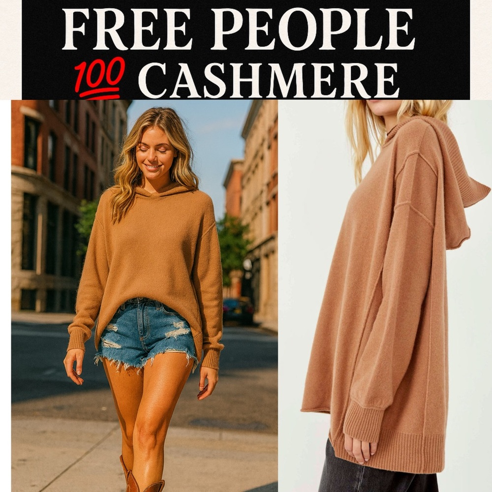 So Soft & Luxurious! 🧡Free People Cozy Boyfriend 100% Cashmere Hooded Sweater